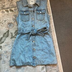 Zara Light Blue Denim Dress with Belt